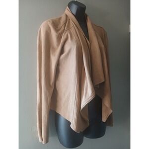 Mod Ref Tan‎ Faux Suede Draped Asymmetrical Zip Front Jacket Womens Large